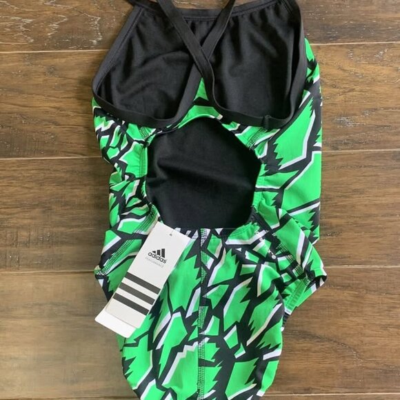ADIDAS Amoeba Blocks Vortex Back Green Black Whi Swim Suit NEW Womens 26 - Picture 3 of 9